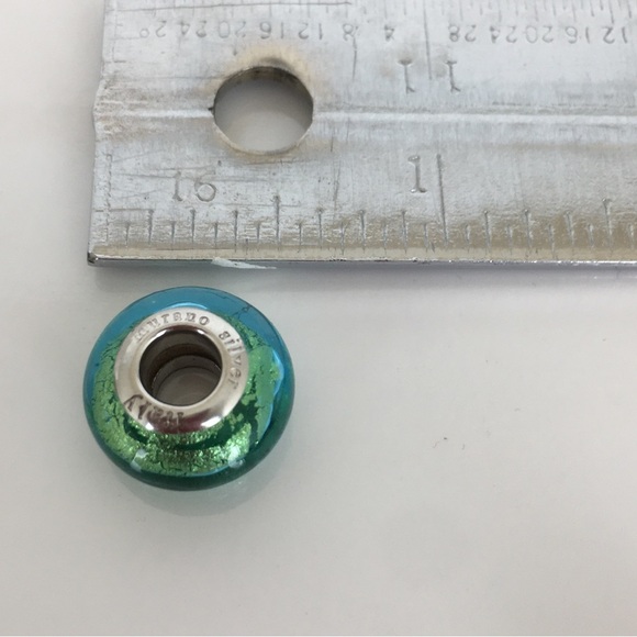 Sterling Silver .925 Collectible Murano Art Glass Bead Charm Teal Blue Green - Picture 2 of 8